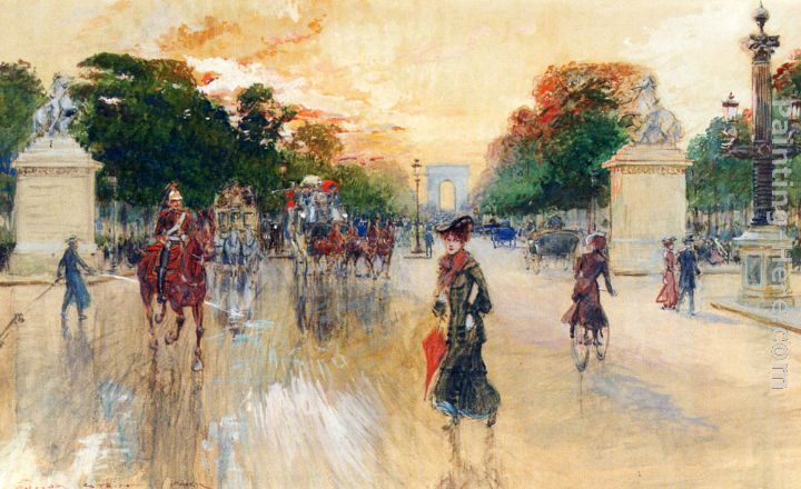 Georges Stein Busy Traffic On The Champs Elysees, Paris